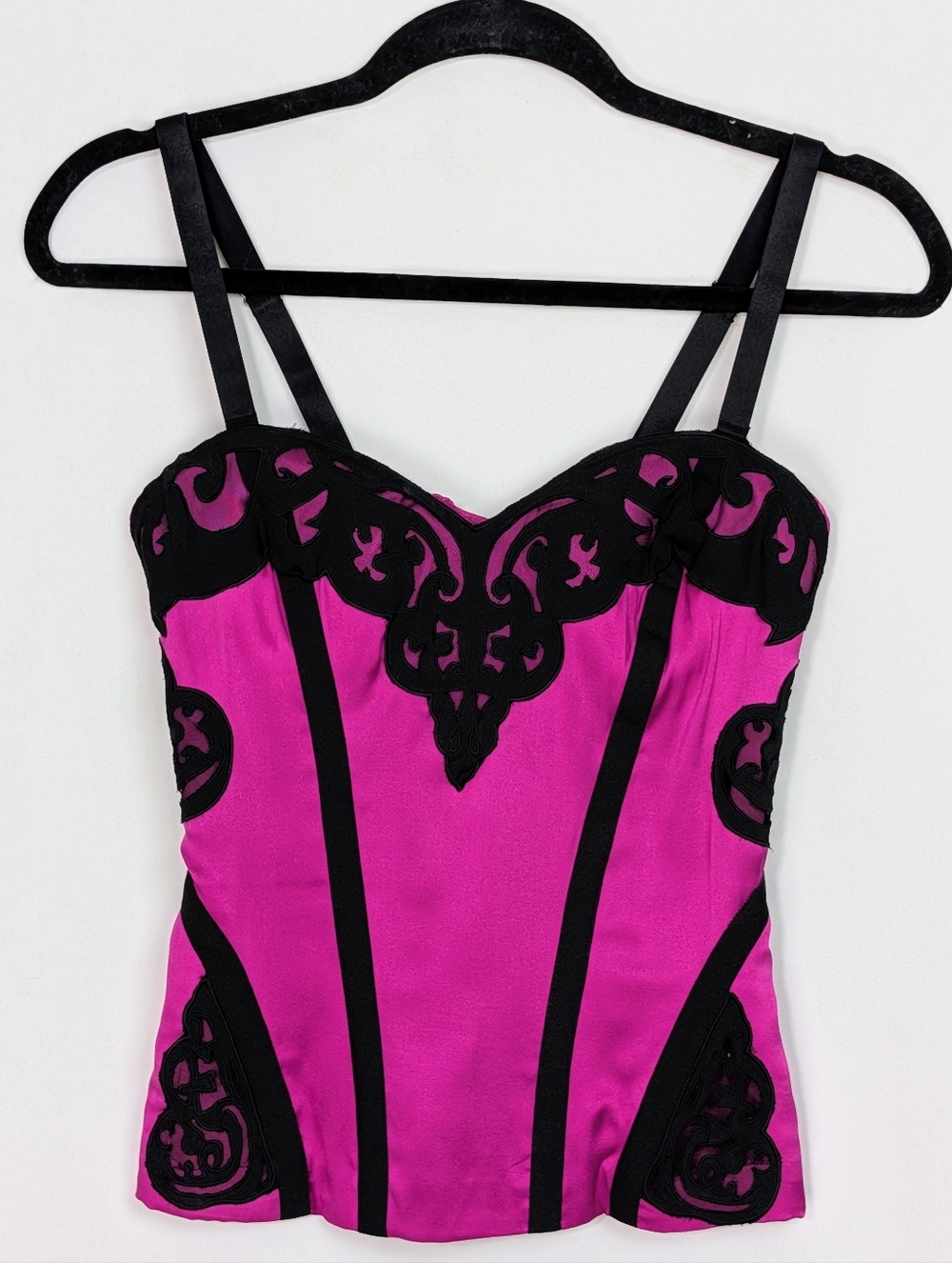 Bebe Silk Blend Corset Top Y2K Lace Up Back Bustier
